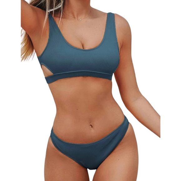 Cupshe Other - Cupshe Blue Ribbed Two Piece Swimsuit